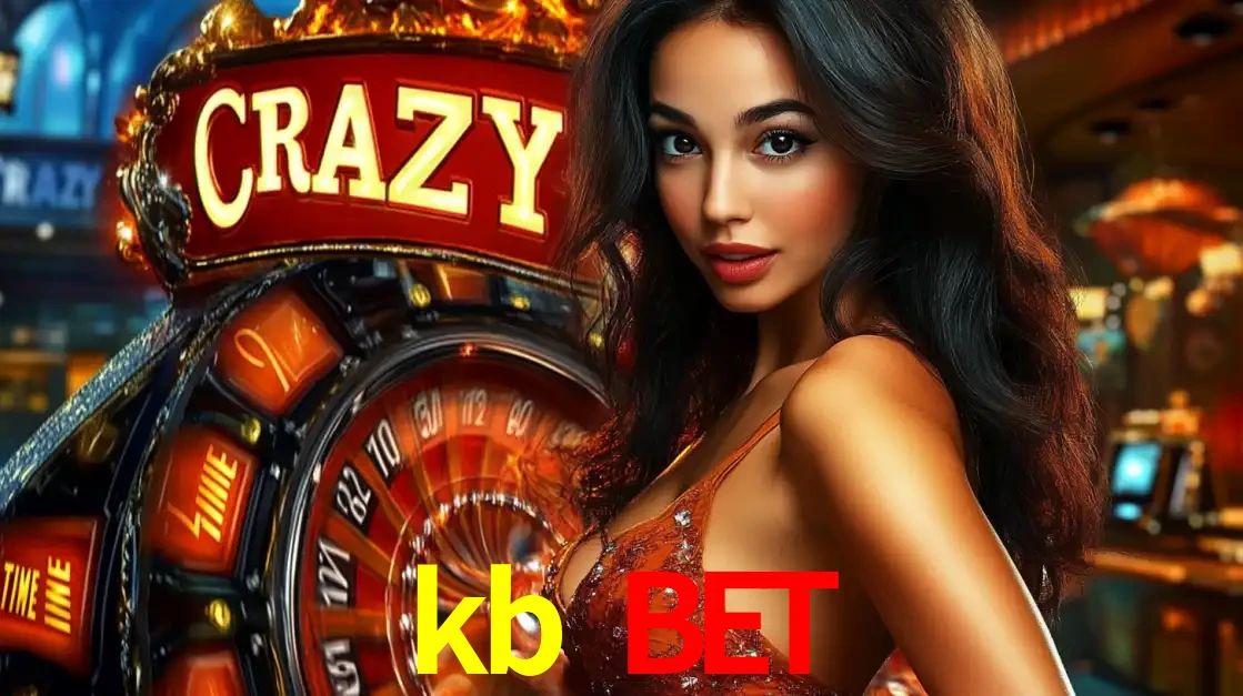 Mulher glamourosa olhando para a câmera com a roda vermelha do Crazy Time ao fundo em um ambiente de cassino, destacando a emoção dos jogos ao vivo no kb bet.