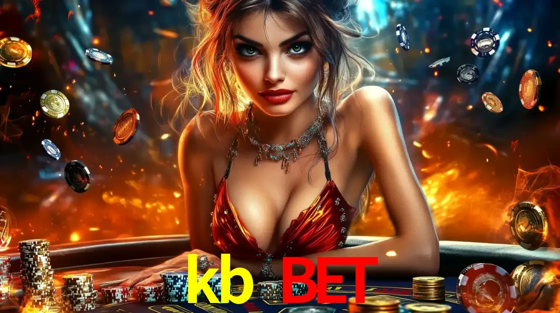 Mulher em uma mesa de cassino com pilhas de fichas e um fundo de fogo, pronta para uma rodada de altas apostas nos jogos de mesa emocionantes do cassino kb bet.