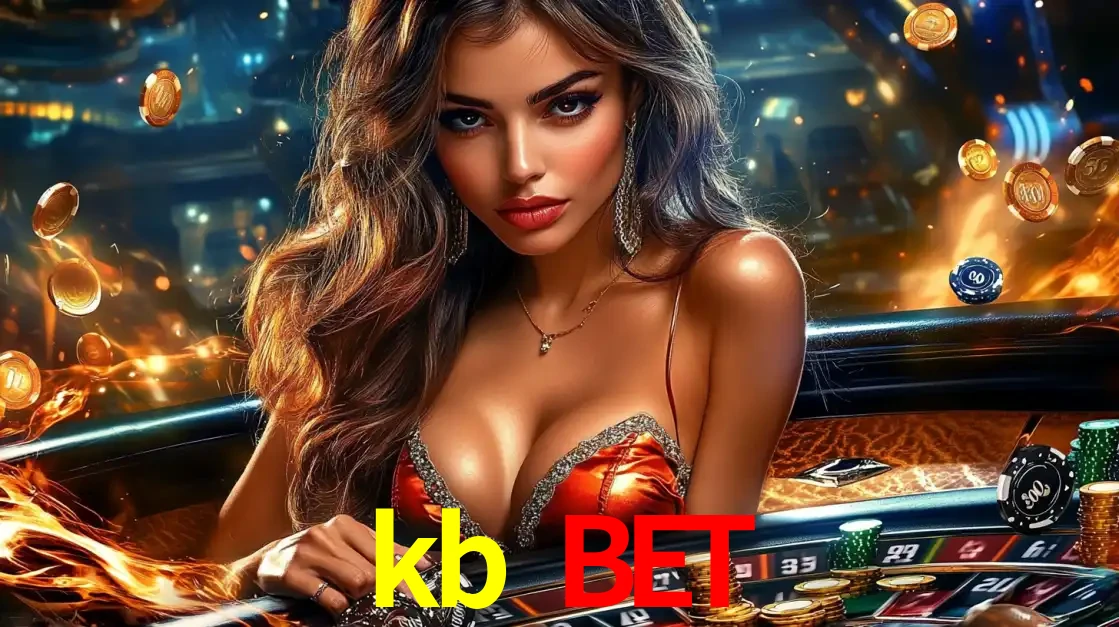 Mulher glamourosa em uma mesa de roleta com um fundo de chamas e moedas voadoras, pronta para fazer sua aposta e ganhar grandes prêmios no cassino ao vivo kb bet.