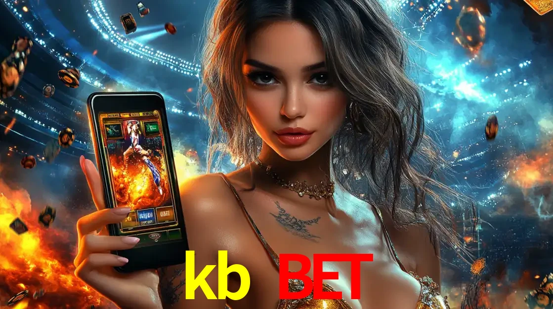 Mulher segurando um celular com um jogo de slot em destaque, tendo como fundo um estádio vibrante, simbolizando a emoção de jogar no cassino móvel kb bet.